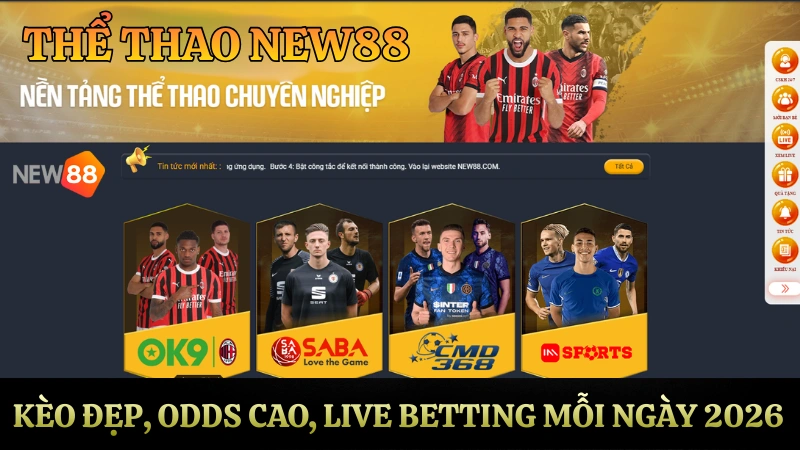 Cá cược thể thao NEW88 với kèo bóng đá odds cao và live betting mỗi ngày